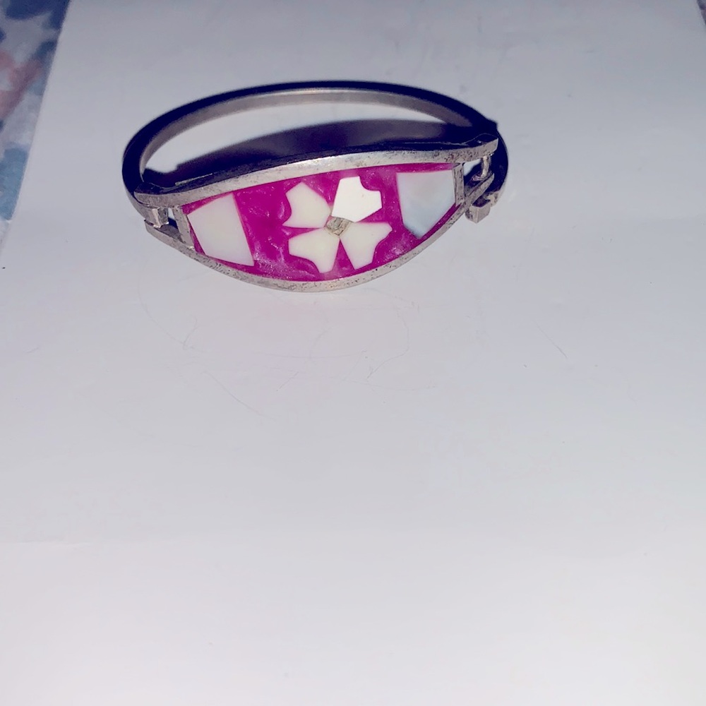 Vintage Mexican silver inlay bracelet